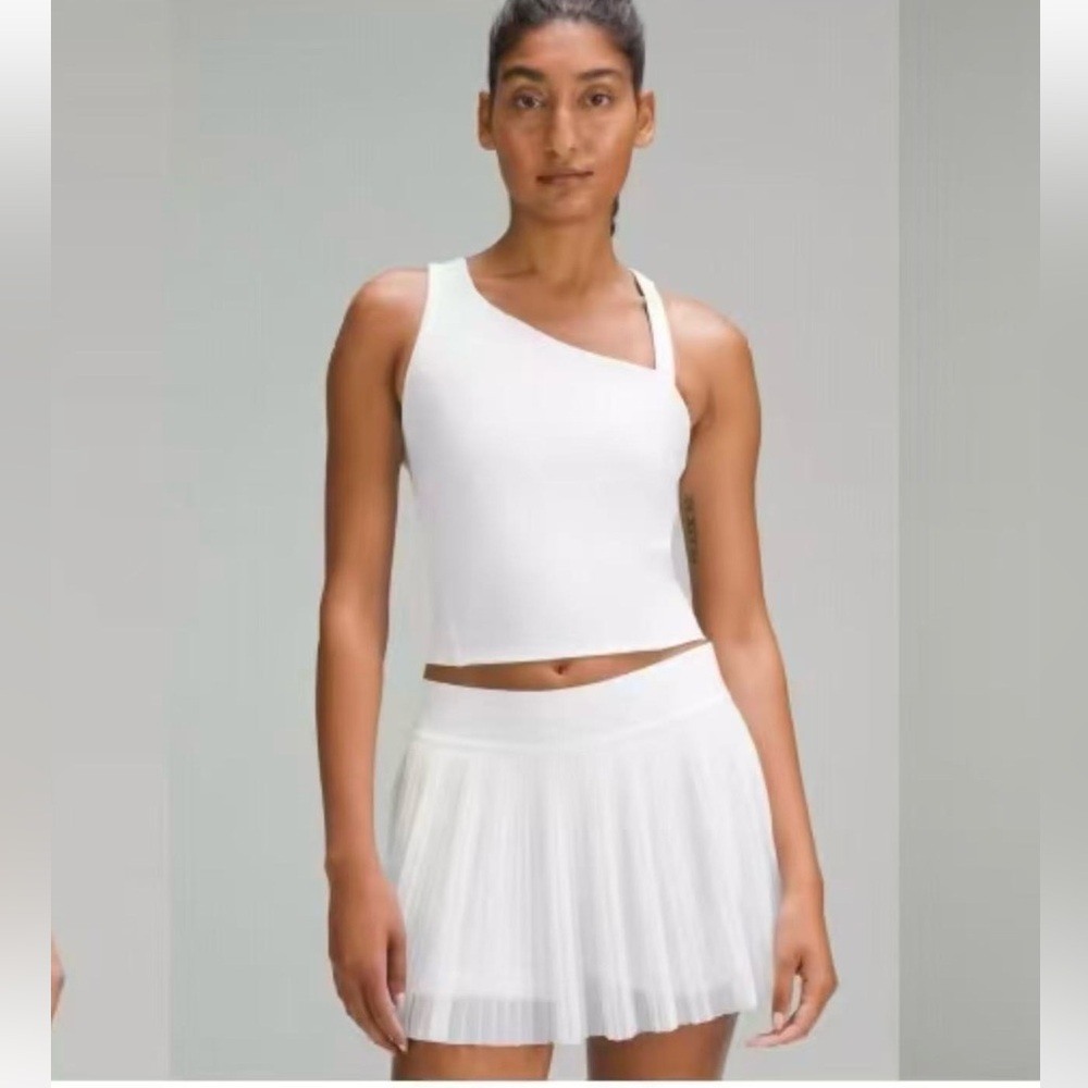 Like New Lululemon White Asymmetrical Tennis Top and Skirt Set